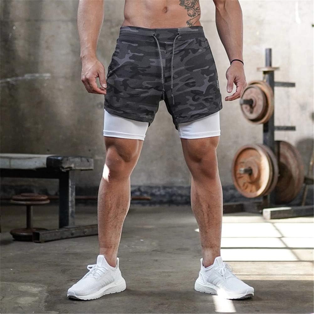 HARGLESMAN Men's Running Shorts 2 in 1 Gym Workout Quick Dry Mens Shorts with Phone Pocket