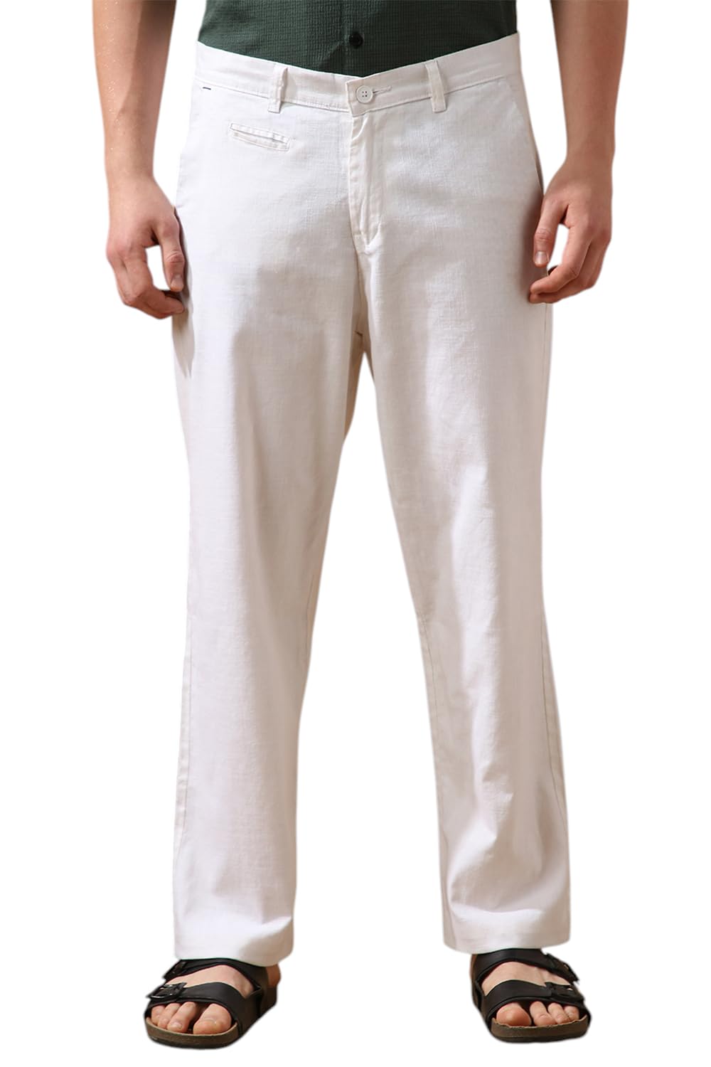 dennis lingo Men White Solid Straight fit Trousers-picture-12
