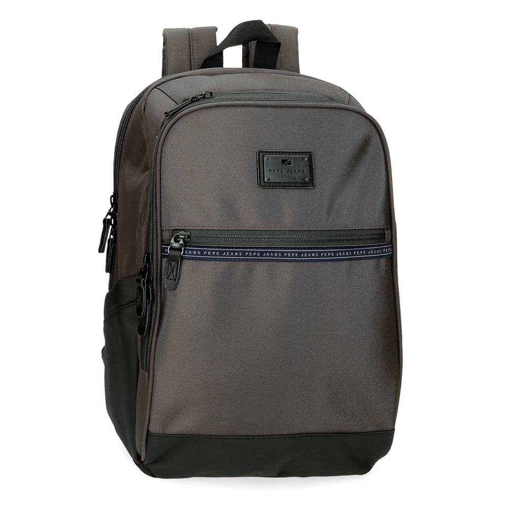 Pepe Jeans Iron Mochila para Portátil Doble Compartimento Adaptable 13,3" Gris 25x37x10 cms Poliéster con detalles en Piel Sintética 9L