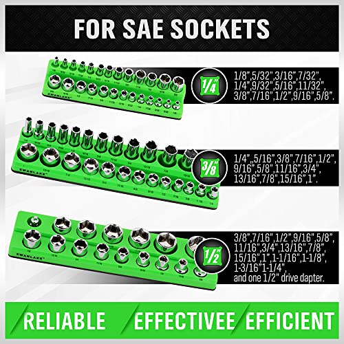 Swanlake Magnetic Socket Organizer Set, 6-Piece Socket Holder Set Includes 1/4", 3/8", 1/2" Drive Metric Sae Socket Trays (3Pcs Sae) #TOP2