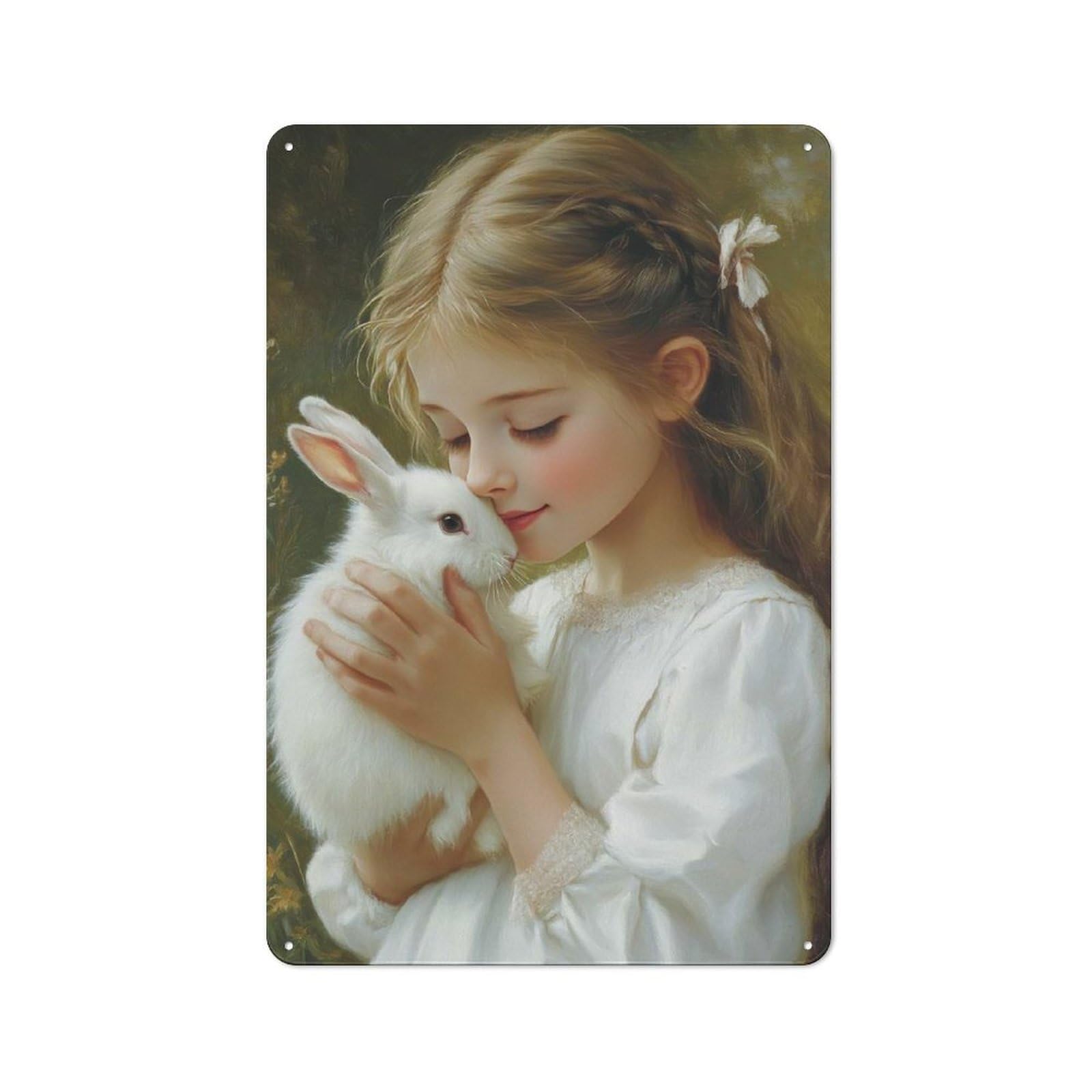 Junmoney Girls And Rabbit Tin Wall Plaque 30X20cm With For Hallway Wall, For Home Interiors, Feature Walls And Decorative Displays