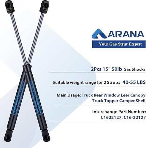 Miniatura 147 de ARANA C16-04154 - Puntales de gas de 15 pulgadas y 24 libras, para cubierta Snugtop, cubierta de cámper, piezas de repuesto para tapa de camión, 2