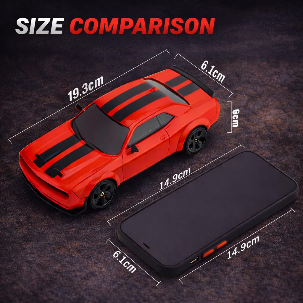 IntelLock 1:24 RTR RC Drift Car with Scratch-Free Drift Tires, 4WD High-Speed Muscle, 2 Rechargeable Batteries, LED Lights, 2.4GHz Remote Control Car for Kids & Adults, Indoor/Outdoor (Red 2)