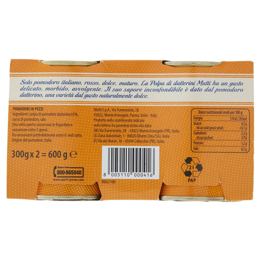 24 tomates dulces de mamá Polpa Datterini naturales (300 gr x 2 ), 100% italiano