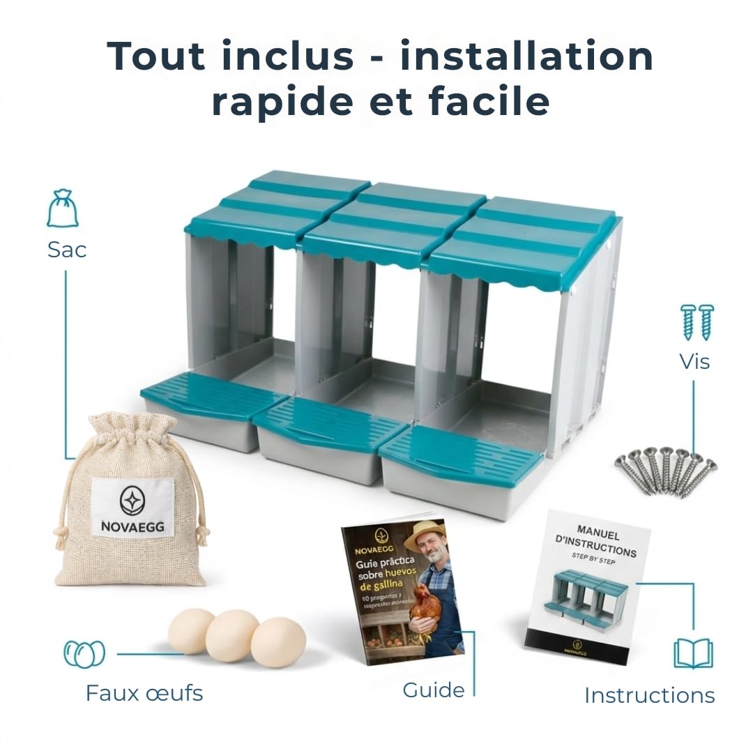 Pondoir pour Poules avec 3 Faux œufs, Sac en Tissu pour œufs, Manuel et Guide d'incubation - Nid Poules pondeuses - Poulailler pondoir résistant | Sac en tissu pour œufs, manuel inclus, guide d'incubation, résistant et facile à nettoyer