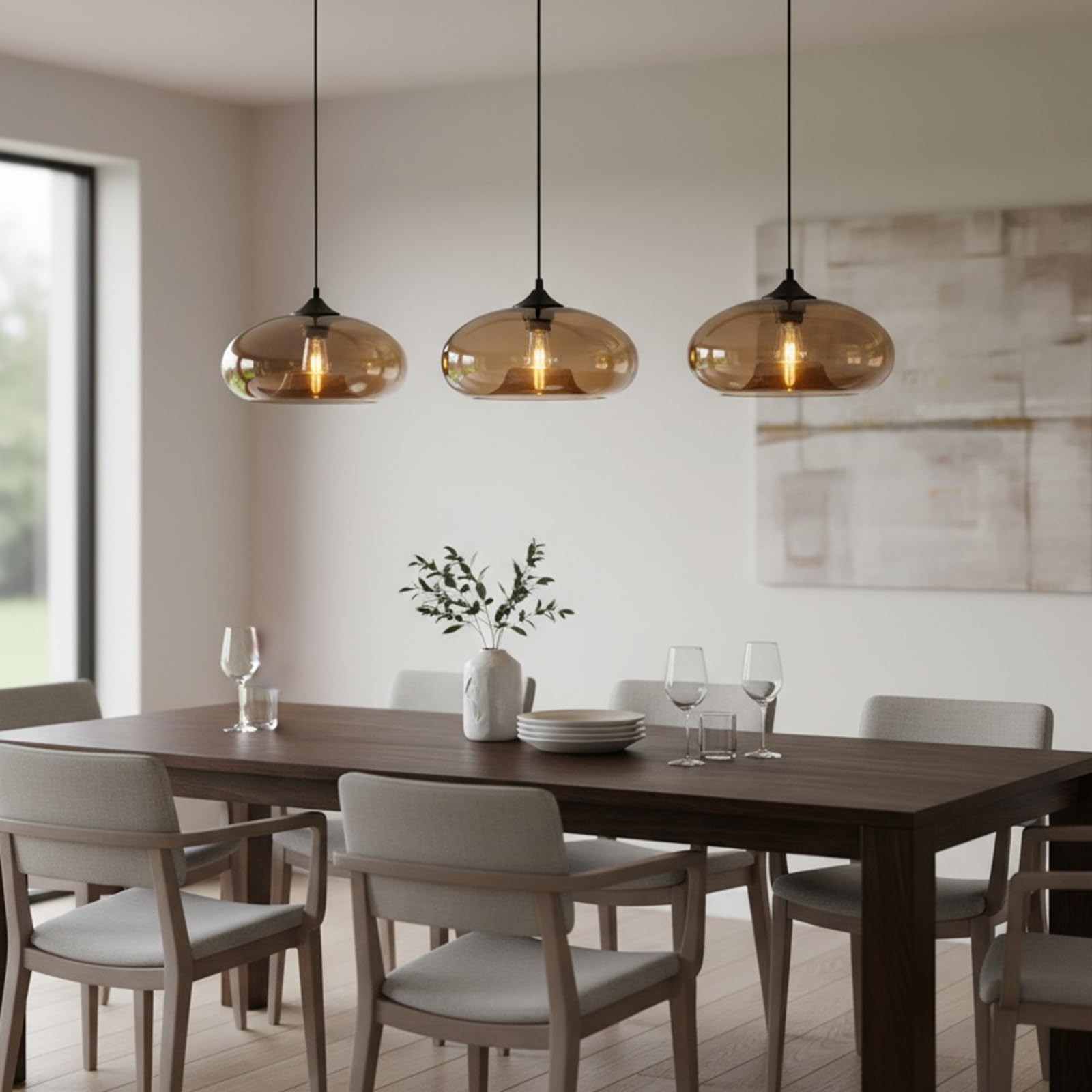 28cm Lampada a Sospensione in Vetro Vintage Industriale,Presa E27, Altezza regolabile, Singolo Lampadario da Soffitto per Sala da Pranzo, Cucina e Soggiorno (Marrone)