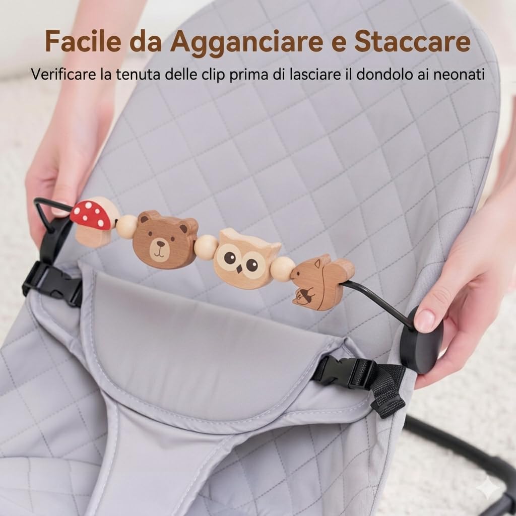 Giocattolo per buttafuori, Compatibile con BabyBjorn Bouncer Balance Soft & Bliss, Barra Giocattolo Girevole in Legno per Bambini, Giocattolo per Lo Sviluppo sensoriale (Animali)