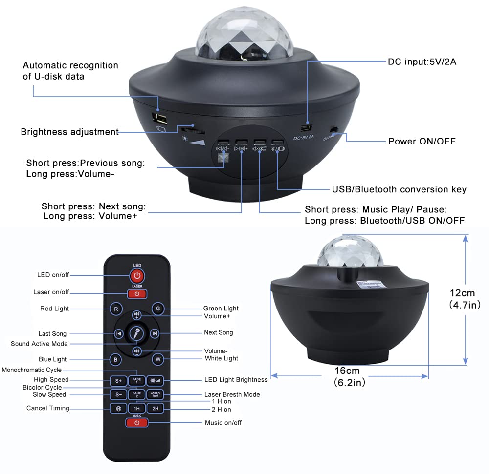 Galaxy Projector, AZIMOM Night Light Star Projector Bluetooth Music