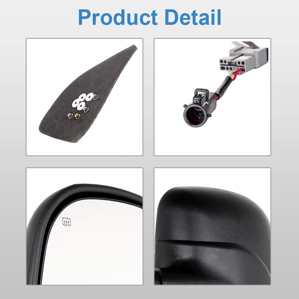 ECCPP Tow Mirrors Replacement fit for 99-07 for Ford for F250 for F350 Power Heated Telescopic Black View Mirror Pair Set Left Driver Right Passenger Side