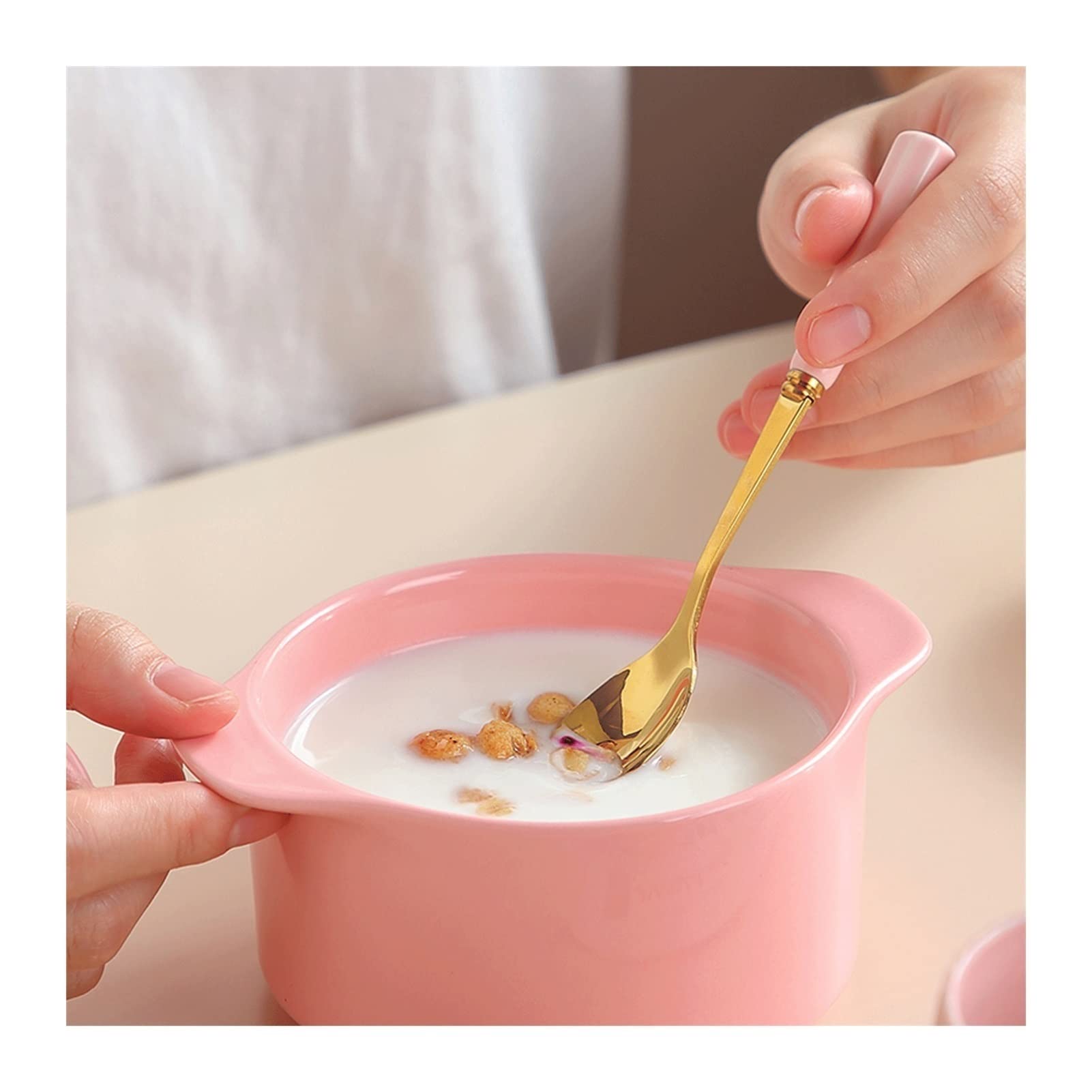 Cuillères De Cuisine Cuillère À Café en Acier Inoxydable Petite Cuillère Cuillère À Mélanger La Crème Glacée Poignée en Céramique Dessert Scoop Set Cuillères À Dîner(E)