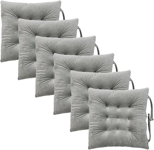 Miniatura 1 de Civkor Juego de 6 cojines suaves para sillas de 16 x 16 pulgadas con lazos para sillas de comedor, sillas de oficina, muebles de patio, suelos
