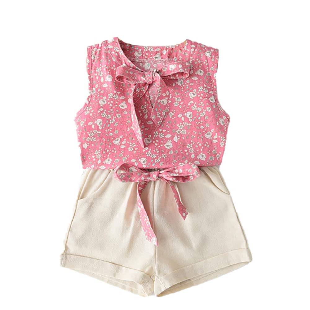 Cute Flower Printed Girls Cotton Sleeveless Top and Shorts Clothing Set for Infant Toddler Baby Girl-image-36