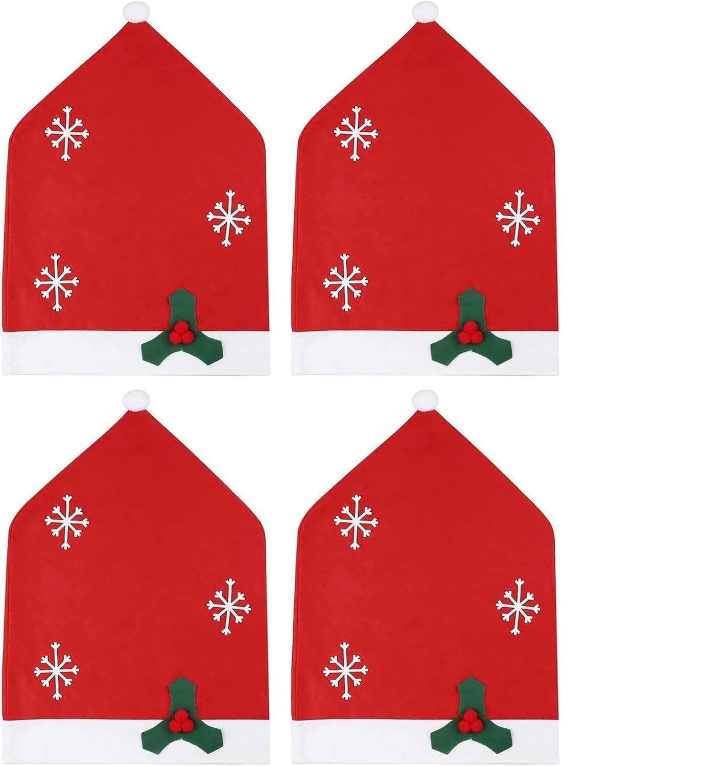 4 Pcs Christmas Chairs Covers Santa Claus Hat Dining Chair Slipcovers Xmas Red Chair Back Covers for Xmas Holiday Festive Decoration (Set of 4. Red)