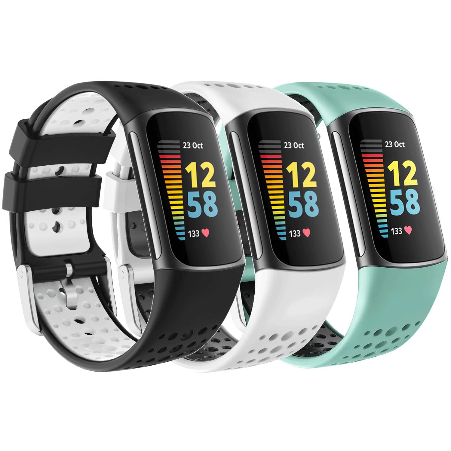 YbludiySport Band Compatible with Fitbit Charge 5 Bands,Double Colors Fitbit Charge 5 Bands,Soft Silicone Band for Charge 5,Breathable Replacement Band for Charge 5 Bands Women Men