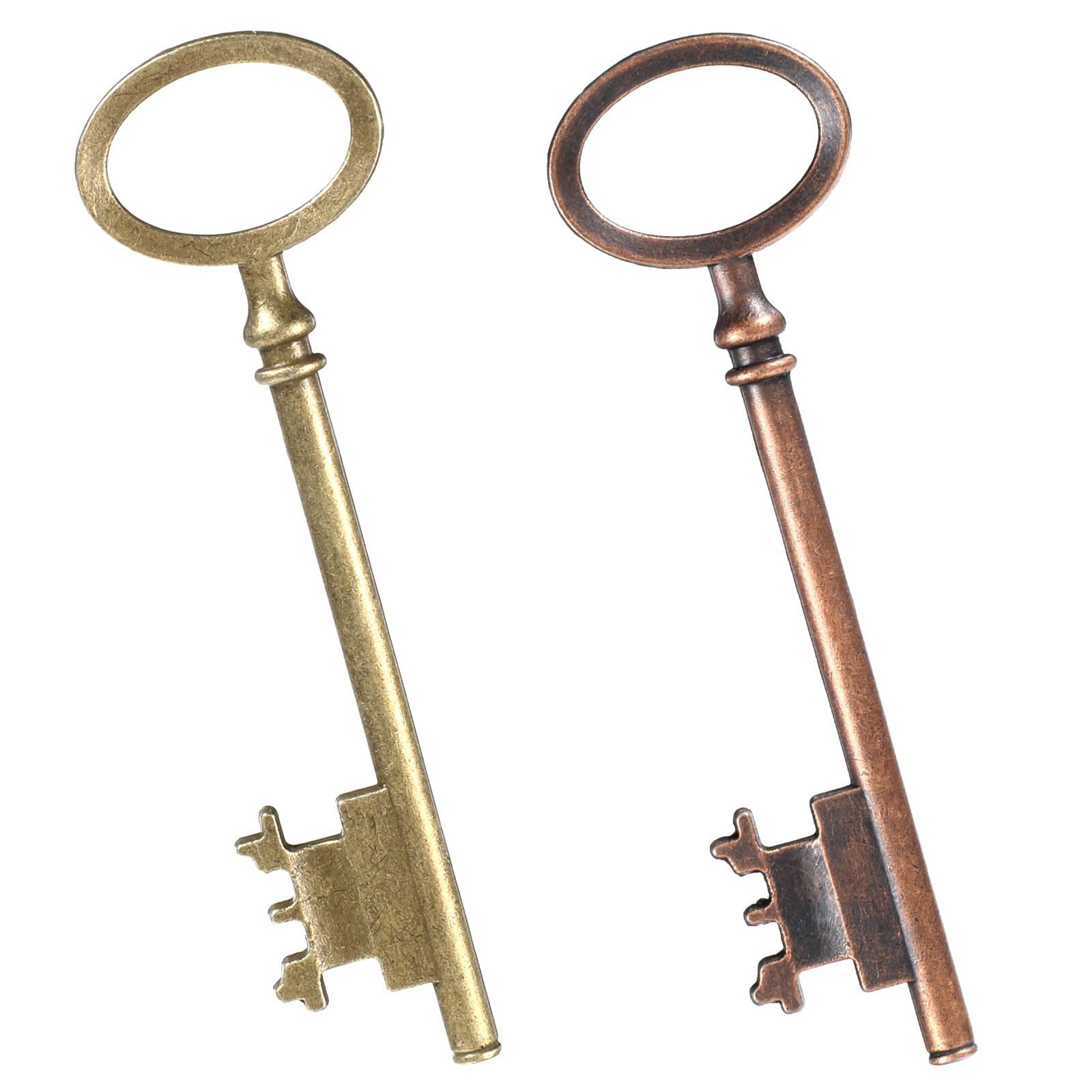 Complex Key Replacement 2-Pack Skeleton Key Hollow Barrel Skeleton Keys Mixed Antique Style Alloy for Antiques Dresser Chinese Cabinet Antique Furniture and Locks Halloween Prop- 2 Kind Bronze