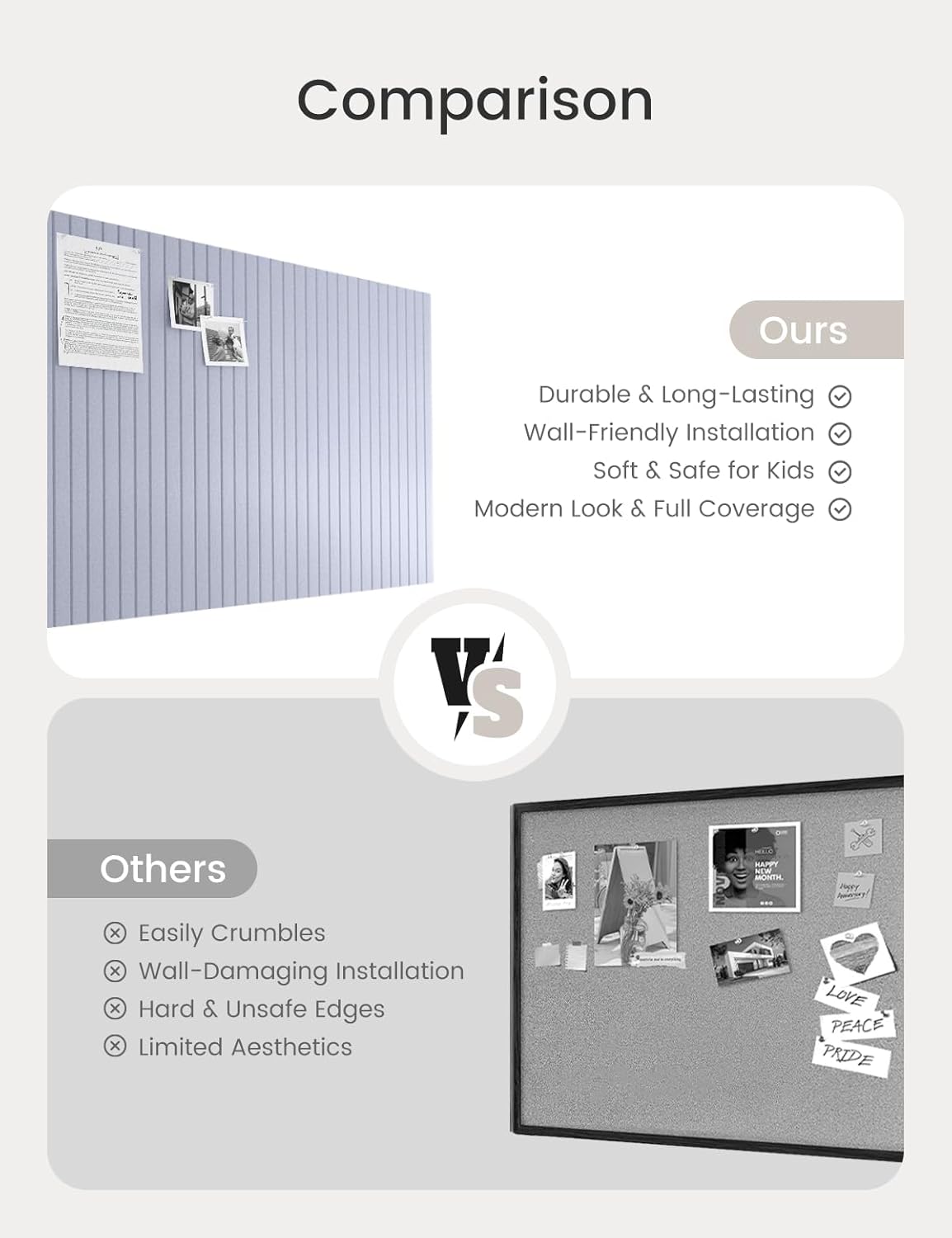 Bumusty Large Cork Board Alternative-48 x 36" Felt Bulletin Board Tiles, with 30 Pushpins, 70 Adhesive Tabs, 12-Pack Slat Wall Paneling, Cork Boards for Office Push Pin Board-Soft Periwinkle