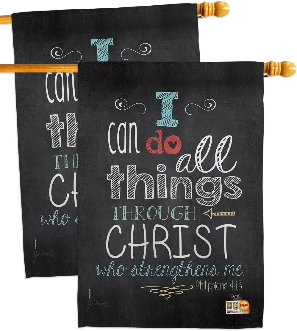 All Things Through Christ House Flags Pack Religious Bible Verses Bless Faith Thank Hope Pray Christian Religion Support Our Troops Small Decorative Gift Yard Banner Double-Sided Made In USA 28 X 40