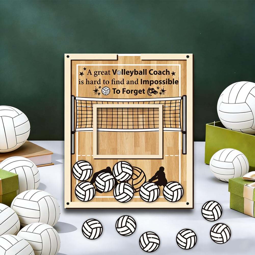 Cornice Regalo per Allenatori di Pallavolo Da 10.2 x 8.5 pollicePlacca Sportiva con Schegge di LegnoTarga con Firma AllenatorePiastra Pne di RingraziamentoPresente per CompleannoIdea Regalo