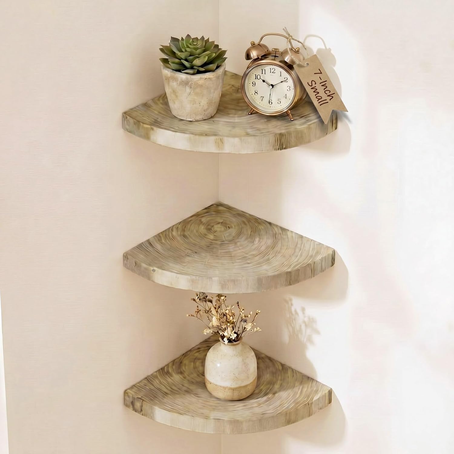 3 Pcs Corner Floating Shelves for Wall Solid Wood 7 Inch (Walnut)