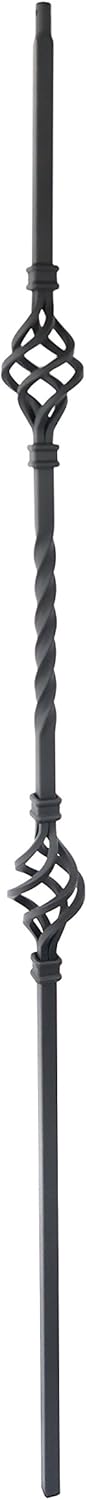 T05- Iron Baluster - Double Basket - Hollow - 44 in X 1/2 in Square - Single Baluster (Satin Black)