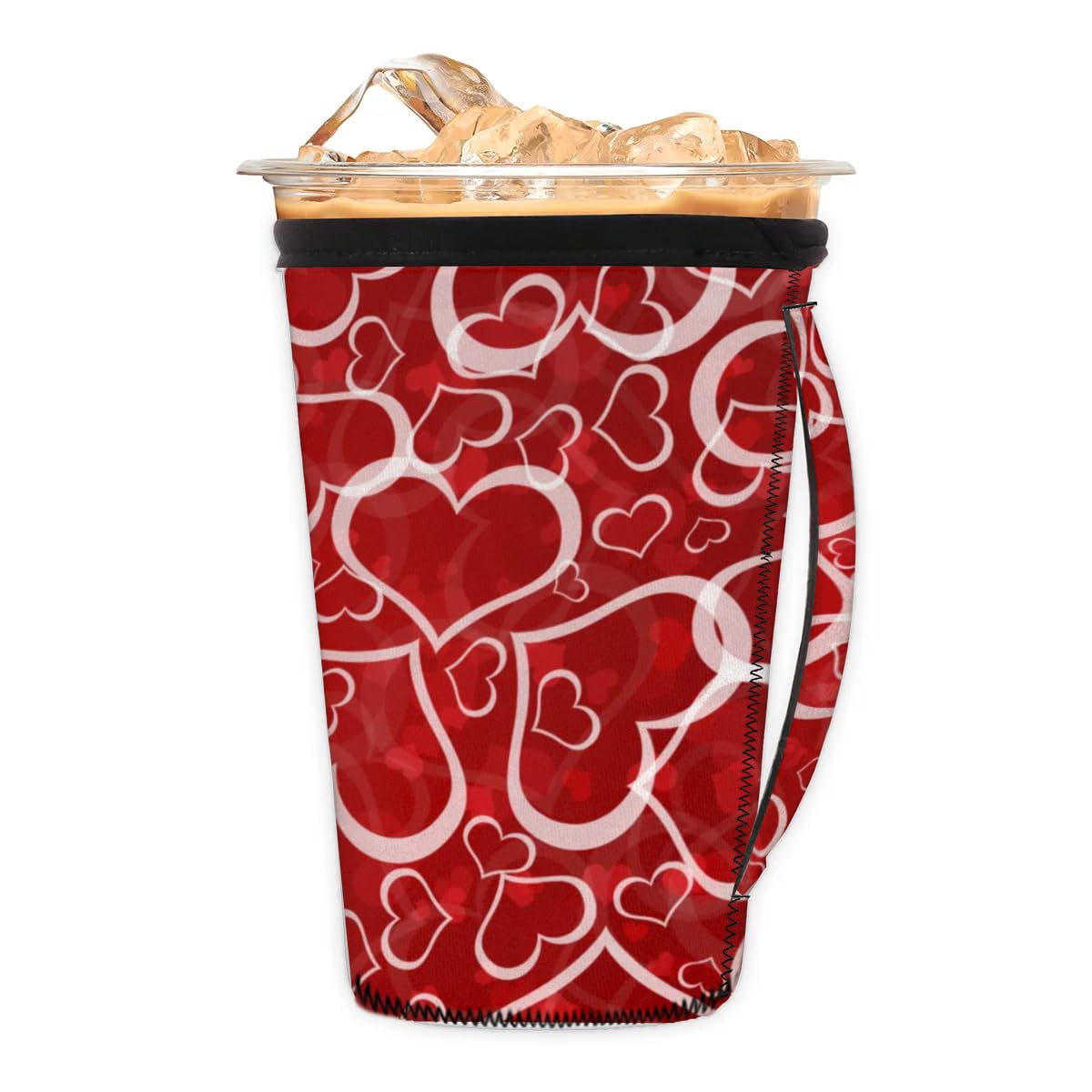 Love Heart Valentine's Day Reusable Iced Coffee Cup Sleeve, Neoprene Insulated Sleeves Cup Holder with Handle Tumbler Sleeve Insulator Sleeves for