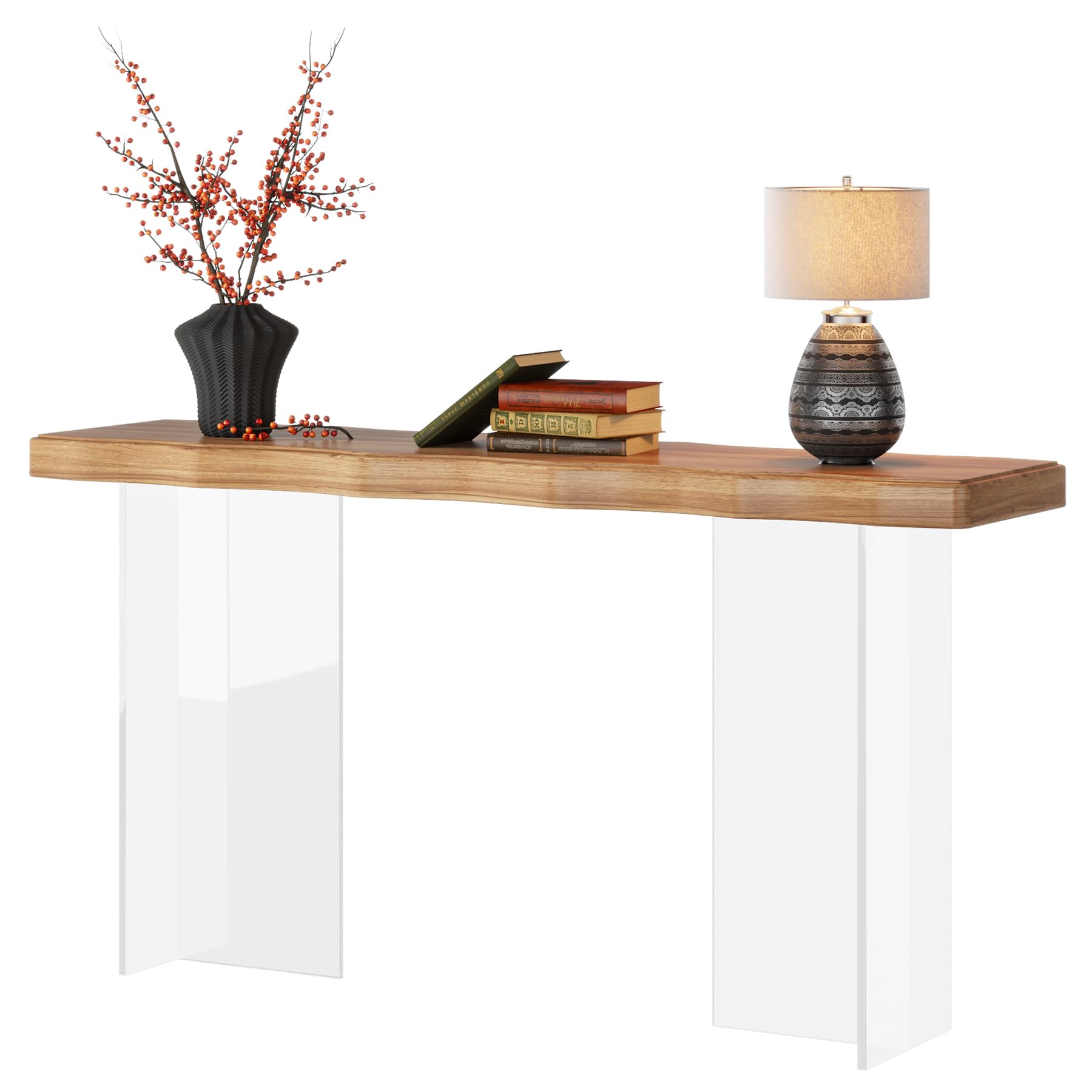 LITTLE TREE 47'' Narrow Console Sofa Table with Acrylic Legs,Wood Tabletop Entryway Accent Tables for Living Room,Modern Behind Couch Sofa Table