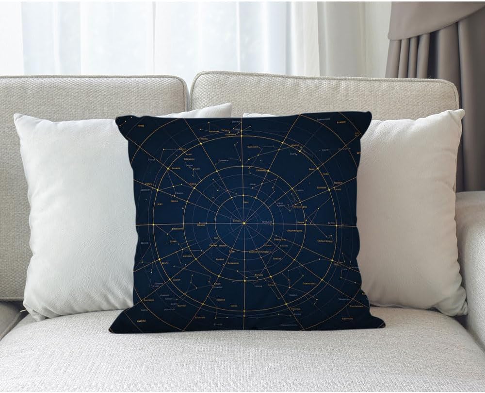 Moslion Star Map Throw Pillow Cover City Light Constellation in Night Sky Cotton Linen Decorative Pillow Case 18 x 18 Inch Standard Square Cushion Cover for Sofa Bedroom Men Women image 3