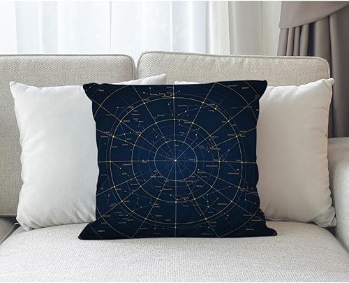 Miniatura 3 de Moslion Funda de almohada decorativa de lino y algodón con diseño de mapa de estrellas, constelación de luz de ciudad en cielo nocturno, 18 x 18