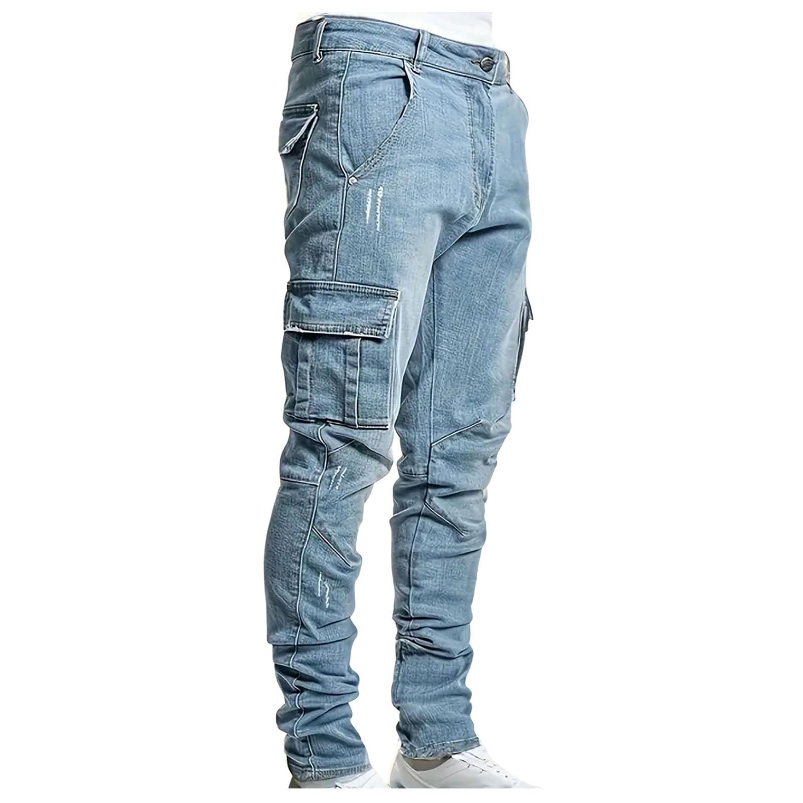 Jeans Strappati Uomo, Pantaloni Jeans Uomo Strappati Tempo Libero Stretch Rilassato Fori nel Ginocchio Denim Pantaloni Regular Fit Jeans Uomo Taglie Forti Jeans Moto alla Moda per Tutte Le Occasioni