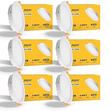 Jaquar 9W Areva Prime Round Downlight with Aluminum housing | 5 Year Warranty | Natural White (4000k) Sleek Backlit Design | Recessed Mounted False Ceiling | 80 mm Cutout |90x28 mm (Pack 6)