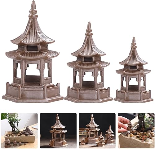 Miniatura 9 de BESPORTBLE Escultura de cerámica Zen Garden Ornamento 3 piezas miniatura mini estatua de pagoda estatua de cerámica para jardín zen decoración del