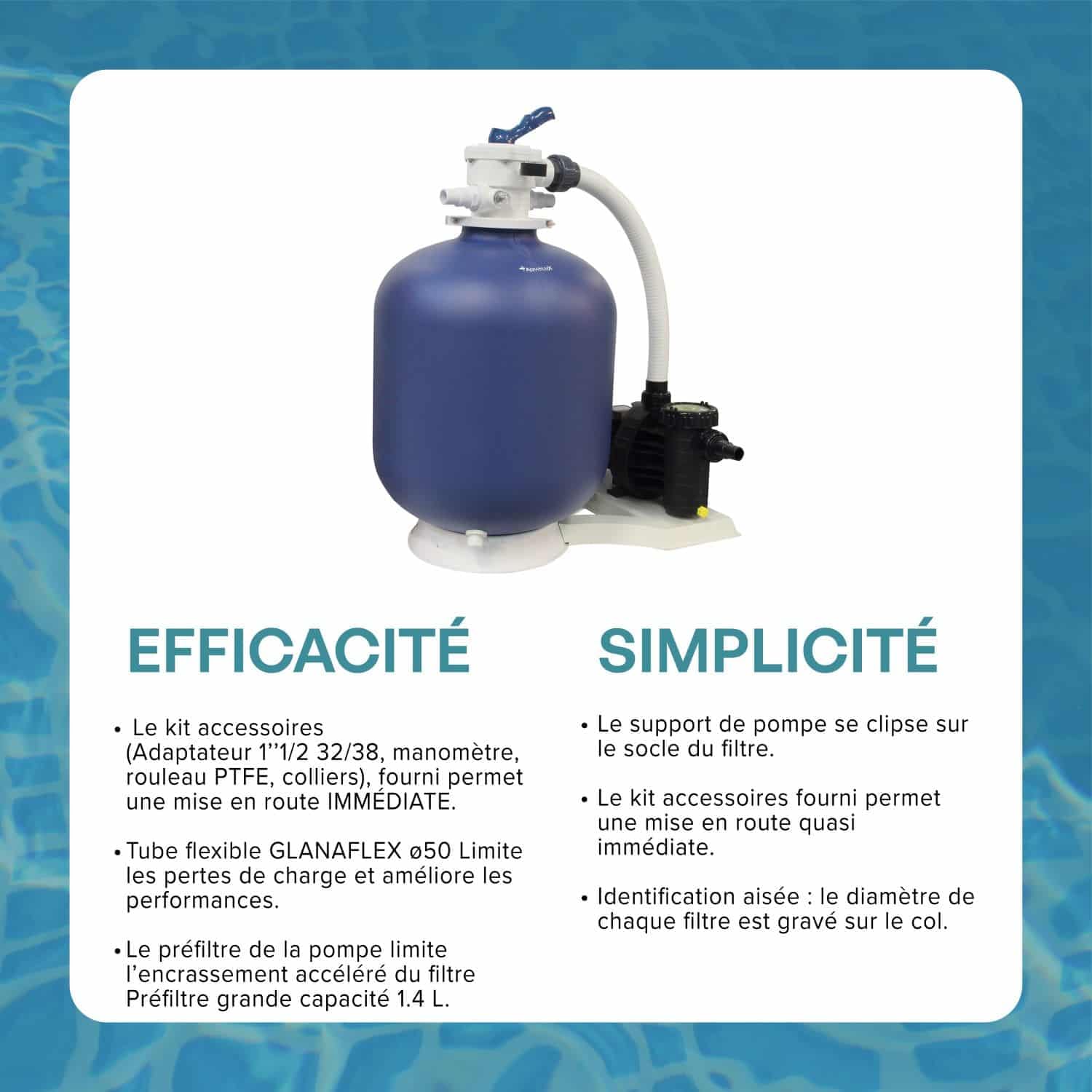 EDG - Groupe De Filtration Piscine Enterrée Et Hors Sol - PRO - Volume 40-70m3-10m3/h - Diamètre Filtre 515mm - Liaison Glanaflex Flexible 50 - EDG