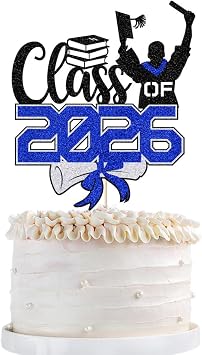 Class of 2026 Congrats Grad Cake Topper Glitter Graduation Party Supplies - High School College Graduates -College Graduate Cake Topper Decorations Class of 2026 Black blue