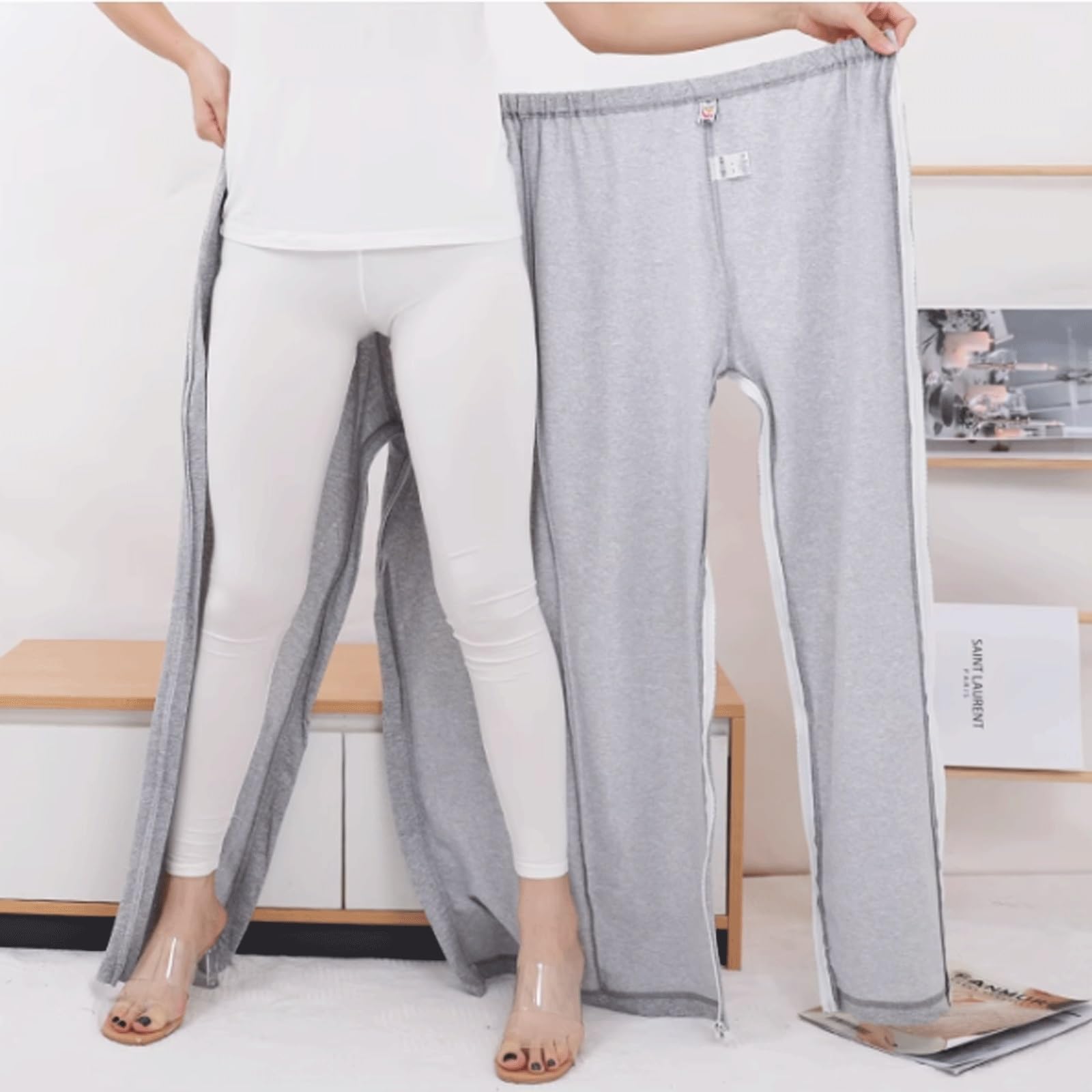 Pantalones de cuidado del paciente completamente abiertos, pantalones de chándal de recuperación postoperatoria con cremallera y algodón suave para personas mayores, exfoliantes suaves