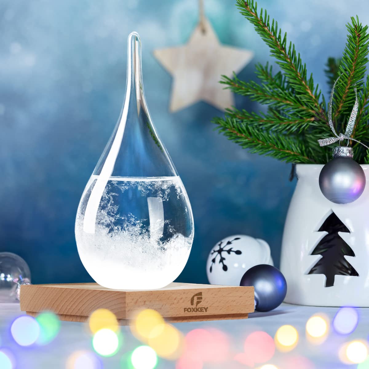 Storm Glass Weather Predictor, Teardrop-Shaped Weather Globe Home/Office Desktop Decoration, Christmas Decor Snow Globe Weather Forecast Station, Unique Christmas Gifts