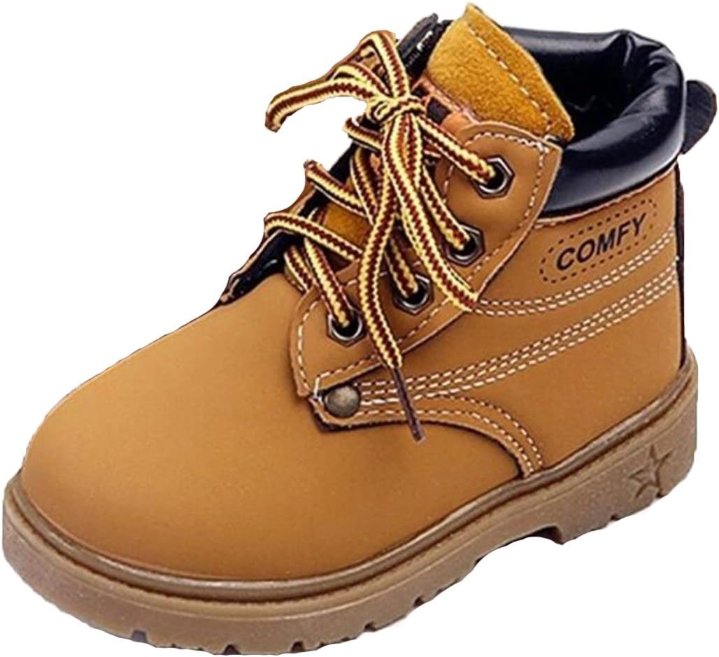 WUIWUIYU Kids' Boy's Girl's Lace-Up Waterproof Short Ankle Boots(Toddler/Little Kid), Yellow, 10 UK Child