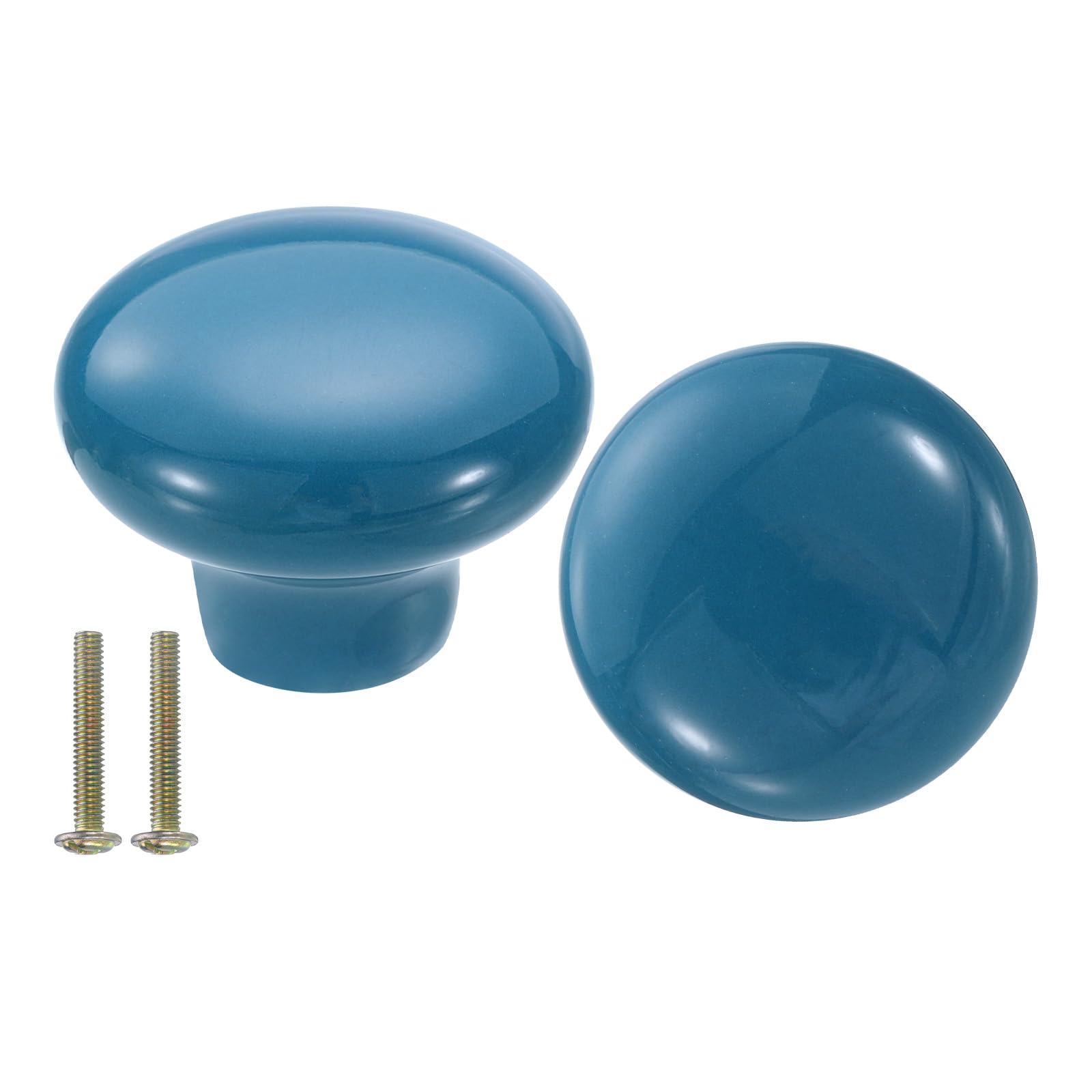 Boutons de tiroir en céramique bleue uxcell, poignées rondes de meubles avec vis M4 pour placard