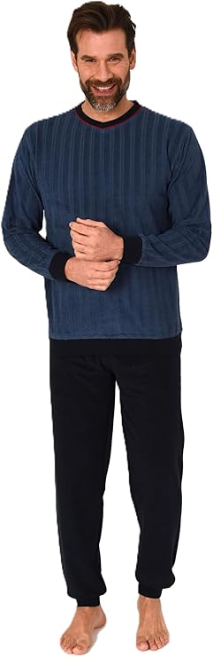 Elegante heren badstof pyjama lang met manchetten - ook in extra maten 61505, kleur: zwart, maat 2:70 Elegante heren badstof pyjama lang met manchetten - ook in extra maten 61505, kleur: zwart, maat 2:70