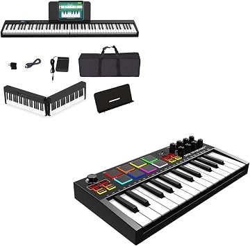 Folding Piano Keyboard 88 Key, Portable Piano Keyboard Bundle 25 Key Rechargeable MIDI Keyboard