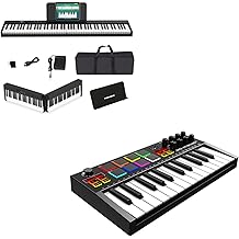 Folding Piano Keyboard 88 Key, Portable Piano Keyboard Bundle 25 Key Rechargeable MIDI Keyboard