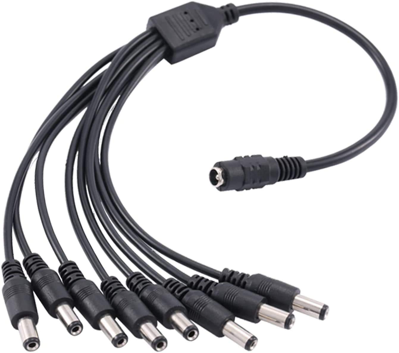 DC Power Y Splitter Cable, Traovien DC 5.5mm X 2.1mm1 Female to 8Male Plug for Security Parking Camera Monitor and CCTV Security Camera 1Pcs (1F to 8M)
