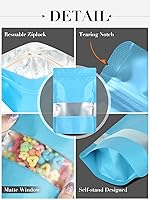 Vista 4 de 200 bolsas de Mylar de 4 x 6 pulgadas para almacenamiento de alimentos, bolsa resellable de pie con ventana mate, bolsas a prueba de olores, bolsa