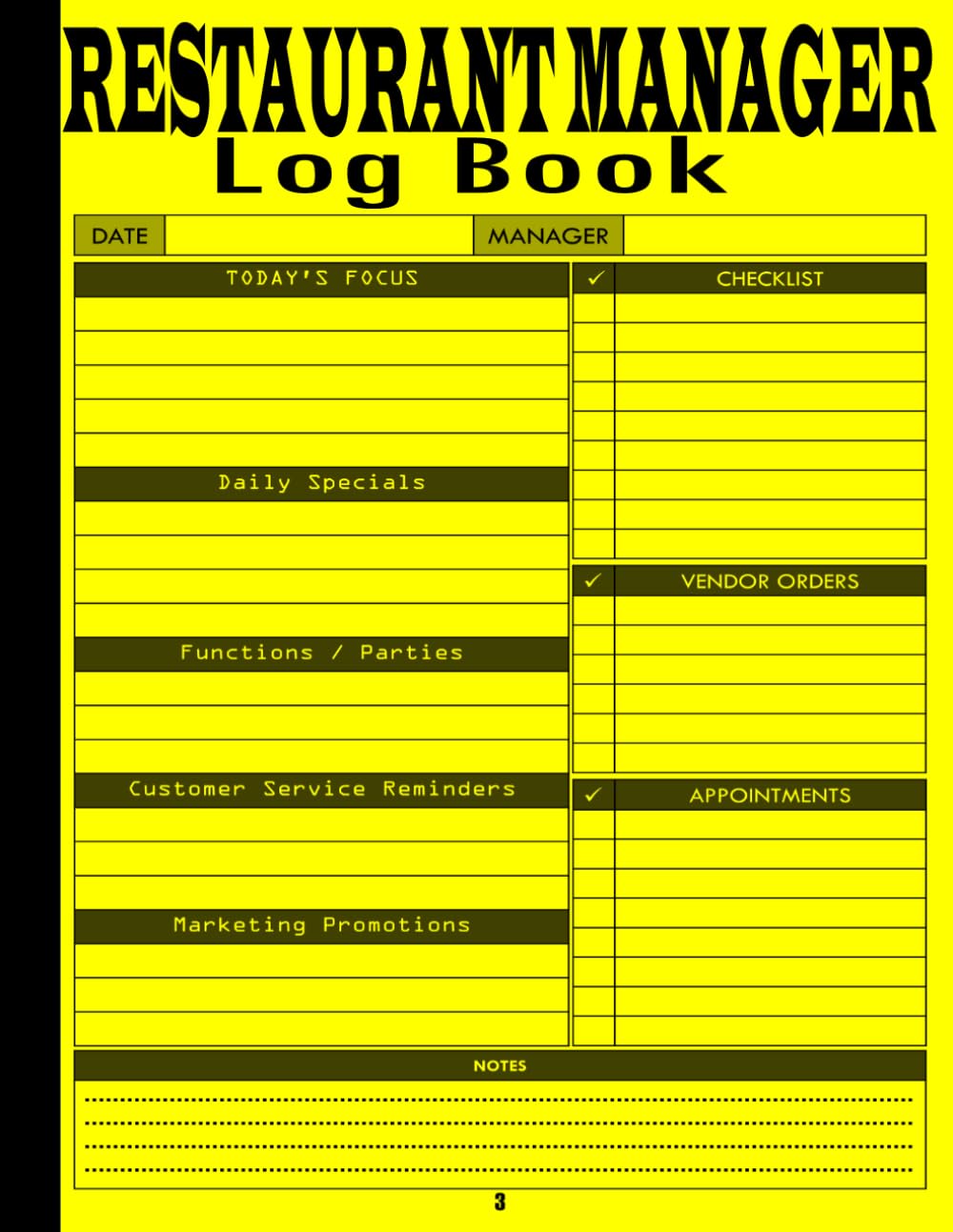 Restaurant Manager Log Book: A Daily Planner And Organizer For Restaurant Operations Management: Alg, Amn Gjj - View #3