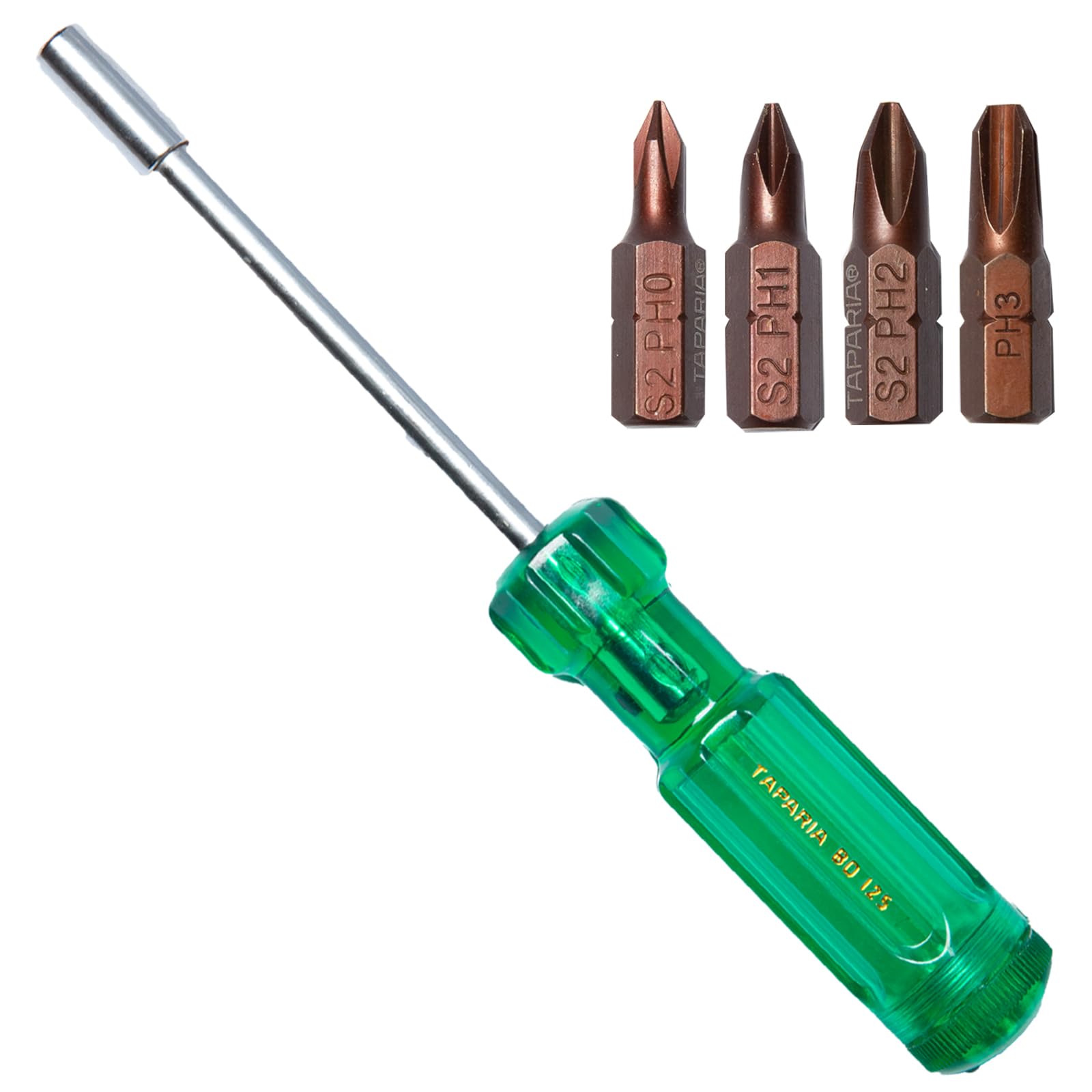 Taparia Make, Bit Holder Screwdriver with 25mm Insert Bits of 1/4" Hex Shank, S2 Grade,Tip Size ph 0,1,2,3 Suitable for DIY, Home, Professional & industrial applications