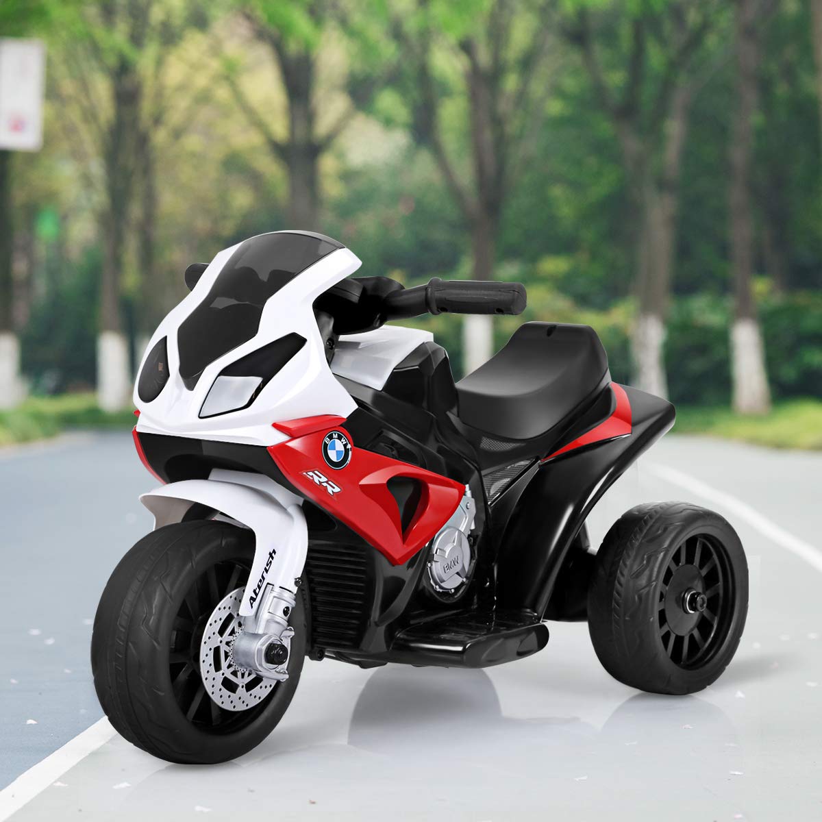 GOPLUS Moto Electrique Enfants BMW 6V, Voiture Electrique Enfants Motos avec 3 Roues,Effets Musicaux et Lumineux, Porteur Enfants,Charge 20KG,pour 1,5-3 Ans(Rouge)
