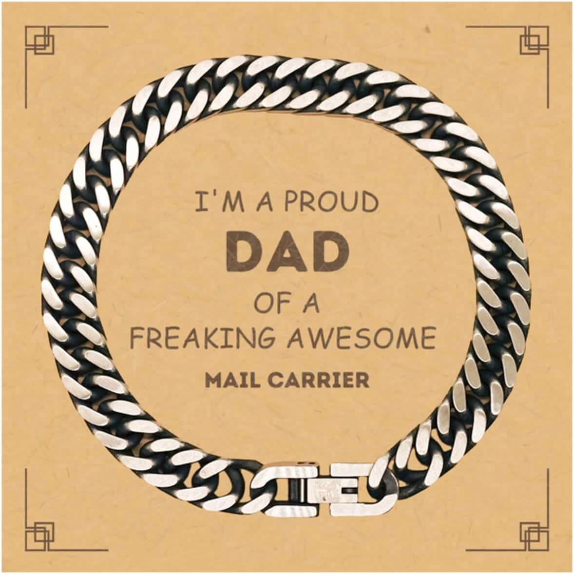 LANKEST Mail Carrier Gifts. Proud Dad of a freaking Awesome Mail Carrier. Cuban Link Chain Bracelet with Card for Mail Carrier. Great Gift for Him. Fathers Day. Unique Dad Jewelry