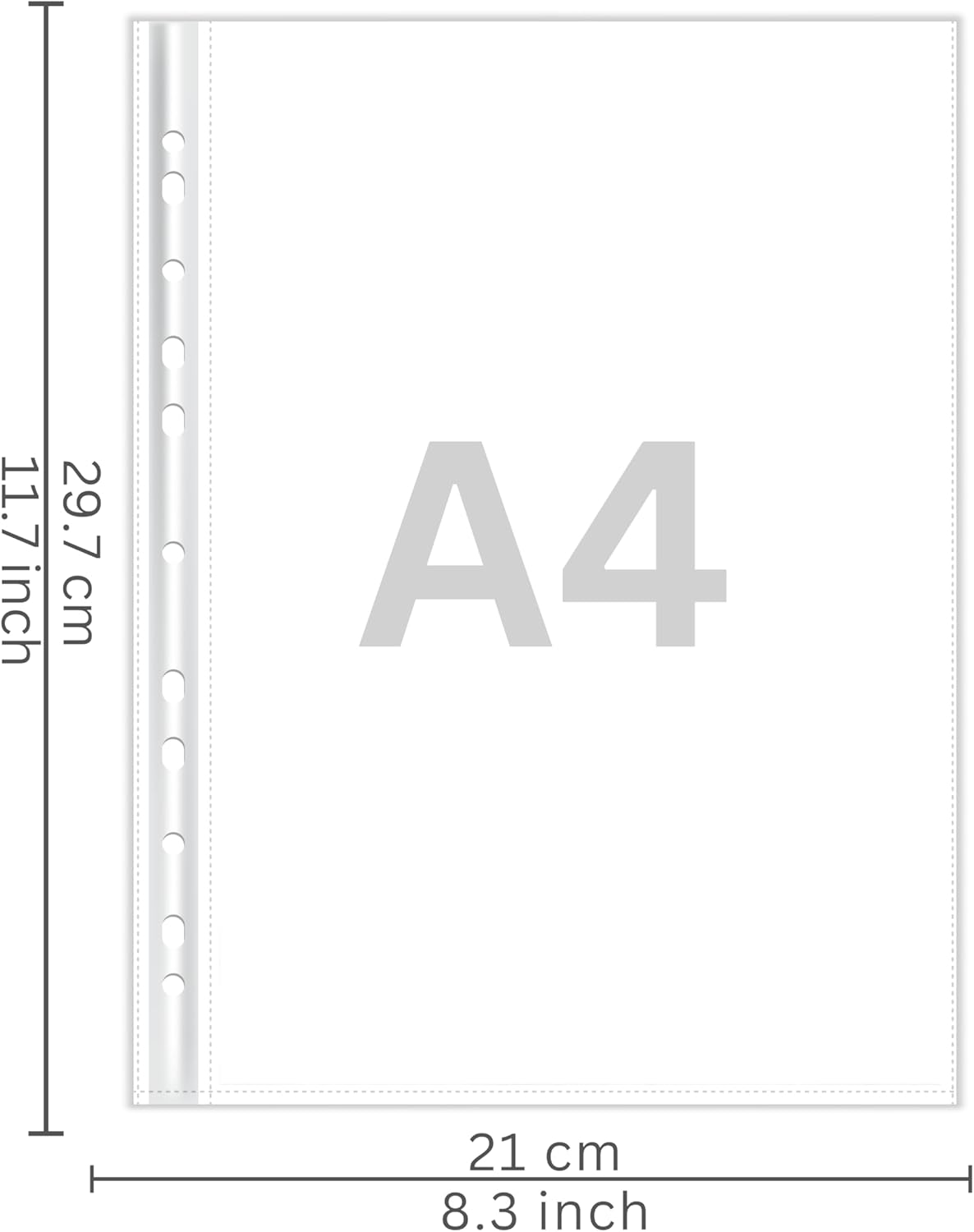 SPS A4 Size 100 Pcs 100 Micron Sheet Protectors, Transparent Document Sleeves, Leaf Sheet Clear Certificates, Waterproof 11 Holes Punched Ring Files Folder (A4, 100 Micron, Pack of 100)