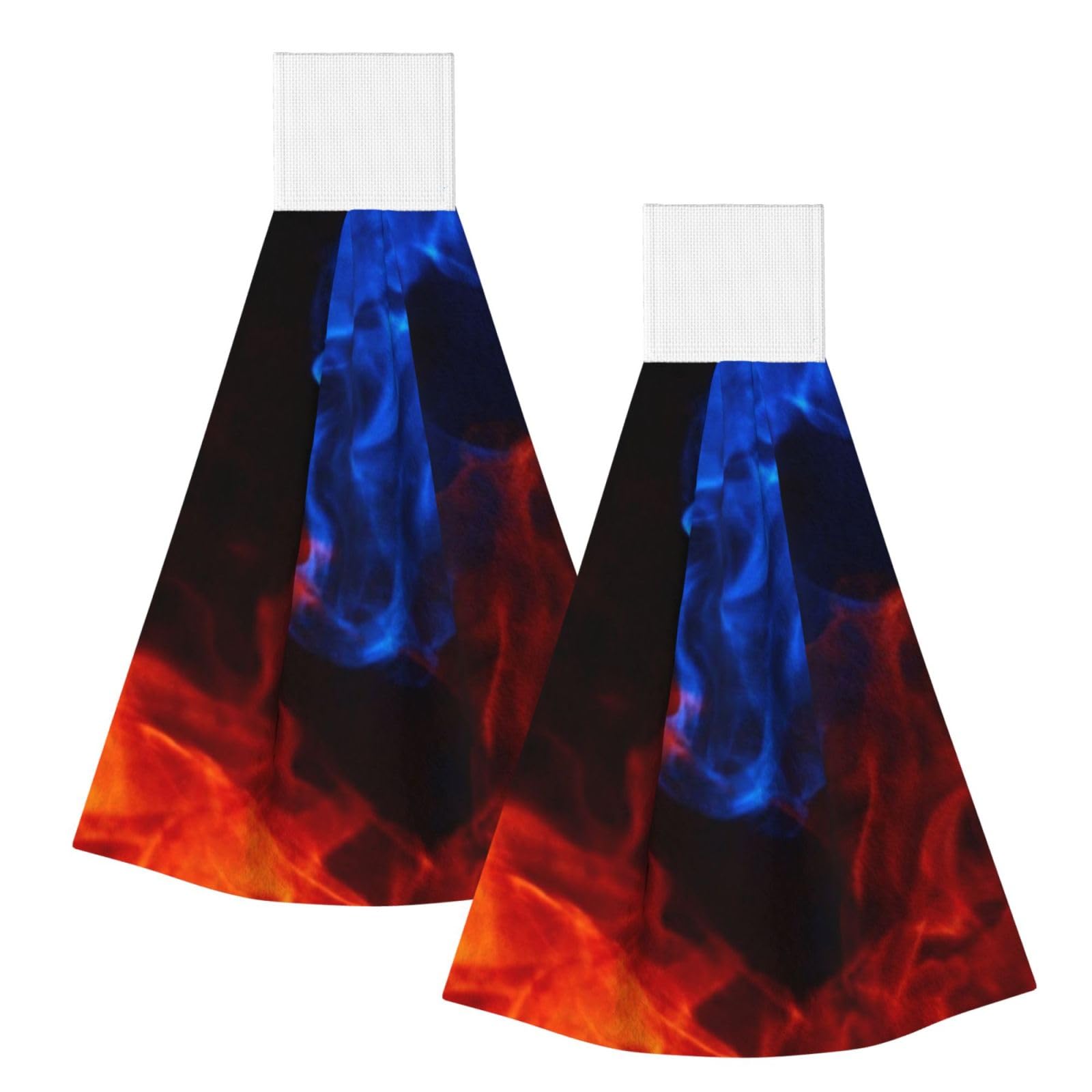 DOPKLNA Red And Blue Flame, 2 Pcs Hanging Coral Fiber Hand Towels for Bathroom, Absorbent Kitchen Towels