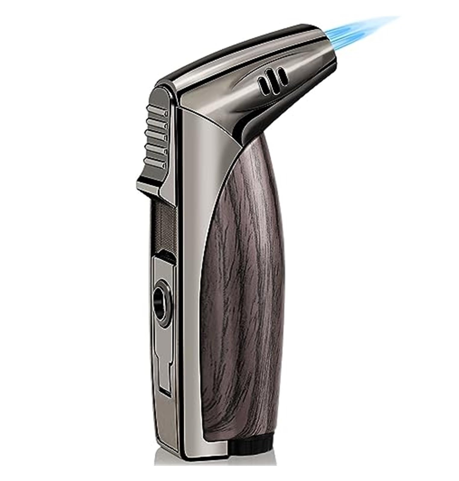 Briquet coupe-vent à double jet de flamme au butane, métal vintage, flamme forte et concentrée, rechargeable au butane, taille de flamme réglable, adapté au camping aux bougies (gaz non inclus)(Black)