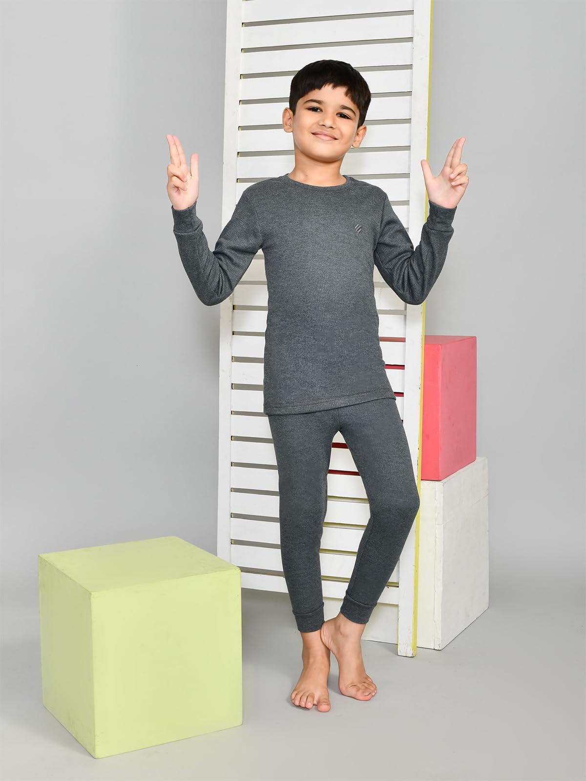 ONN Solid Black Melange Premium Thermal Lowers/Bottoms for Kids Boys (5-6Y) - Image 5 thumbnail